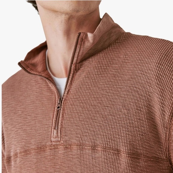 Lucky Brand Garment Dye Thermal Mock Half Zip in Brown. Size Medium - Picture 3 of 11
